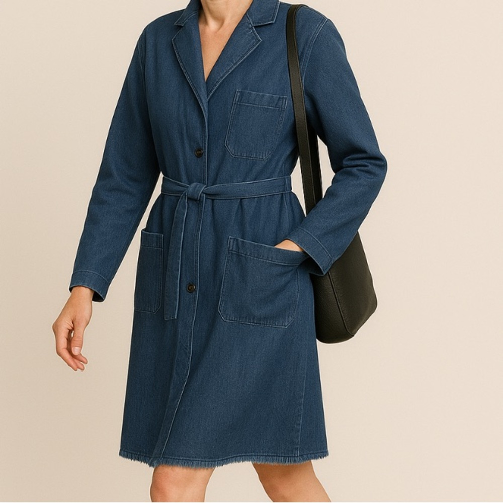 Denim Belted Coat - Ptp - 26” length - 41”